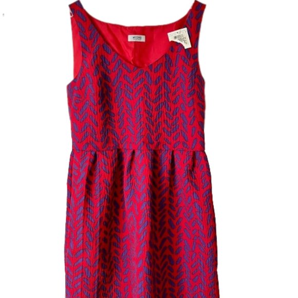 Moschino Sleeveless V-Neck Fit/Flare Dress - Red/Purple - 12 - Picture 3 of 12